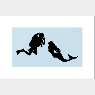 Mermaid ans Scuba Diver Posters and Art